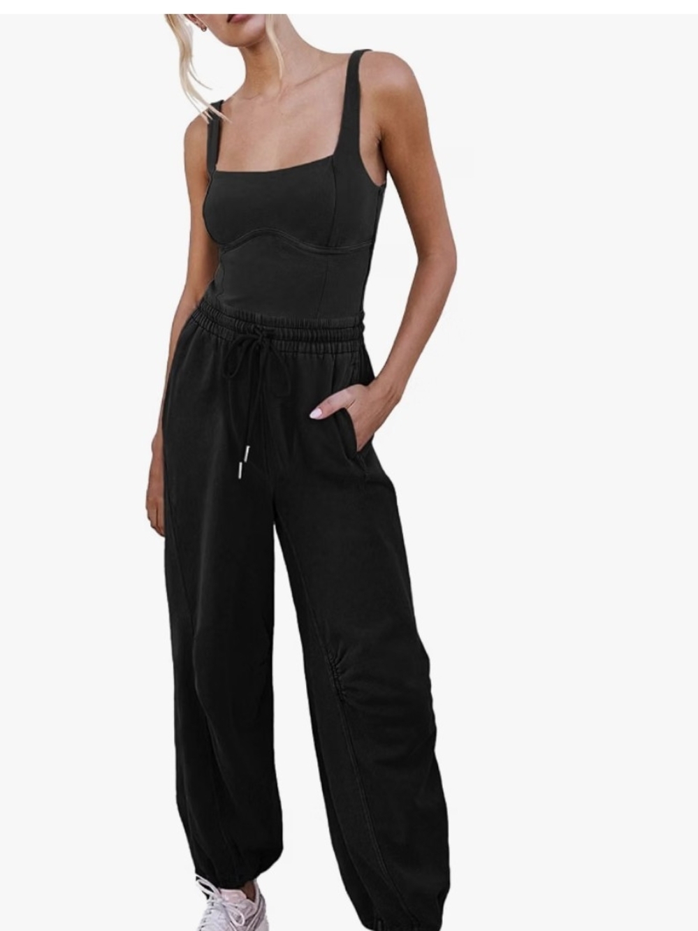 Women's Black Drawstring Jumpsuit